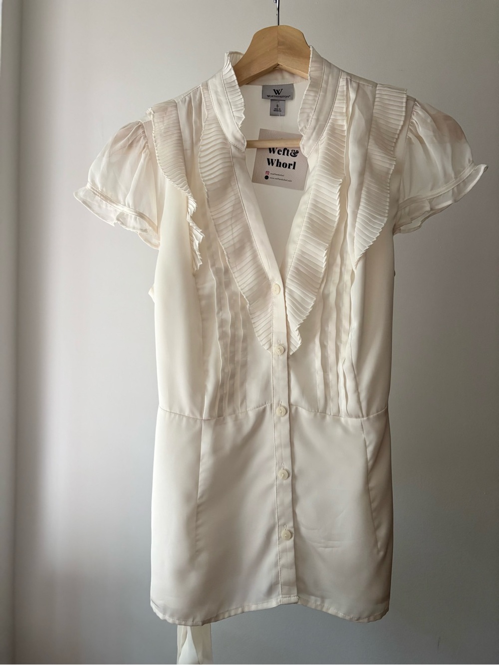 Y2K Cream Satin Tie-Back Ruffled Blouse